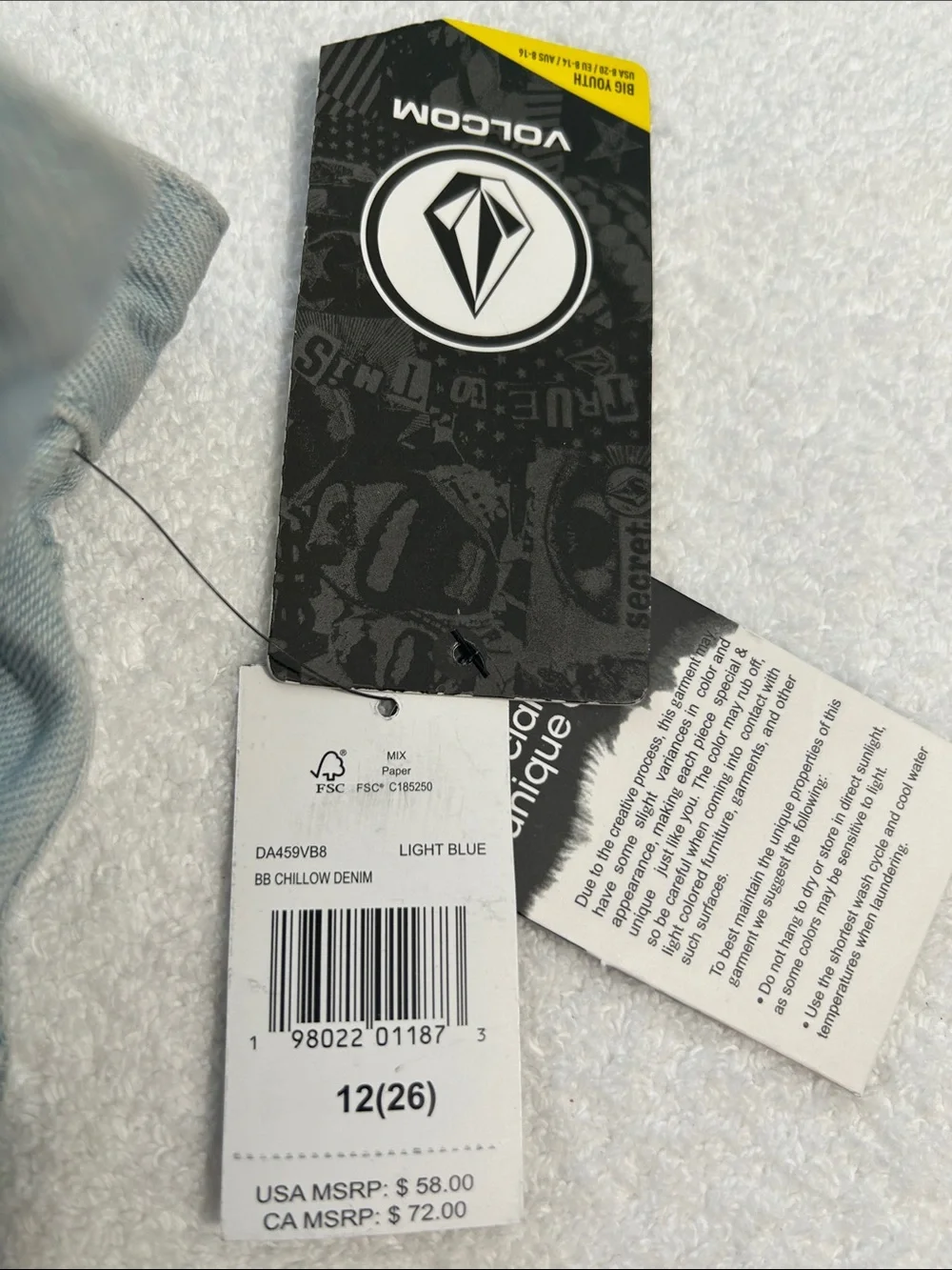 Volcom 12 (26) Jeans Big Boy Youth Chillow in Light Blue Loose Baggy Skater NWT